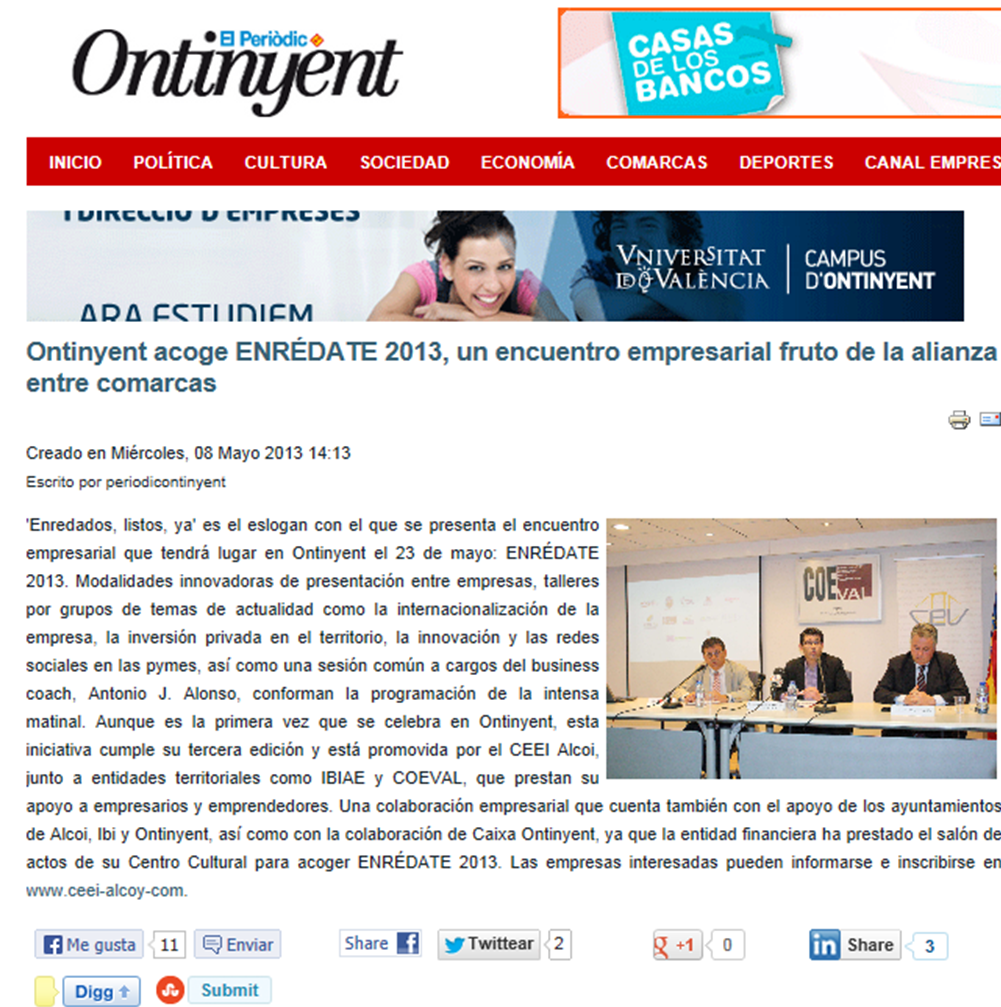 enredate 2013 Ontinyent acoge ENRÉDATE 2013, un encuentro empresarial fruto de la alianza entre comarcas