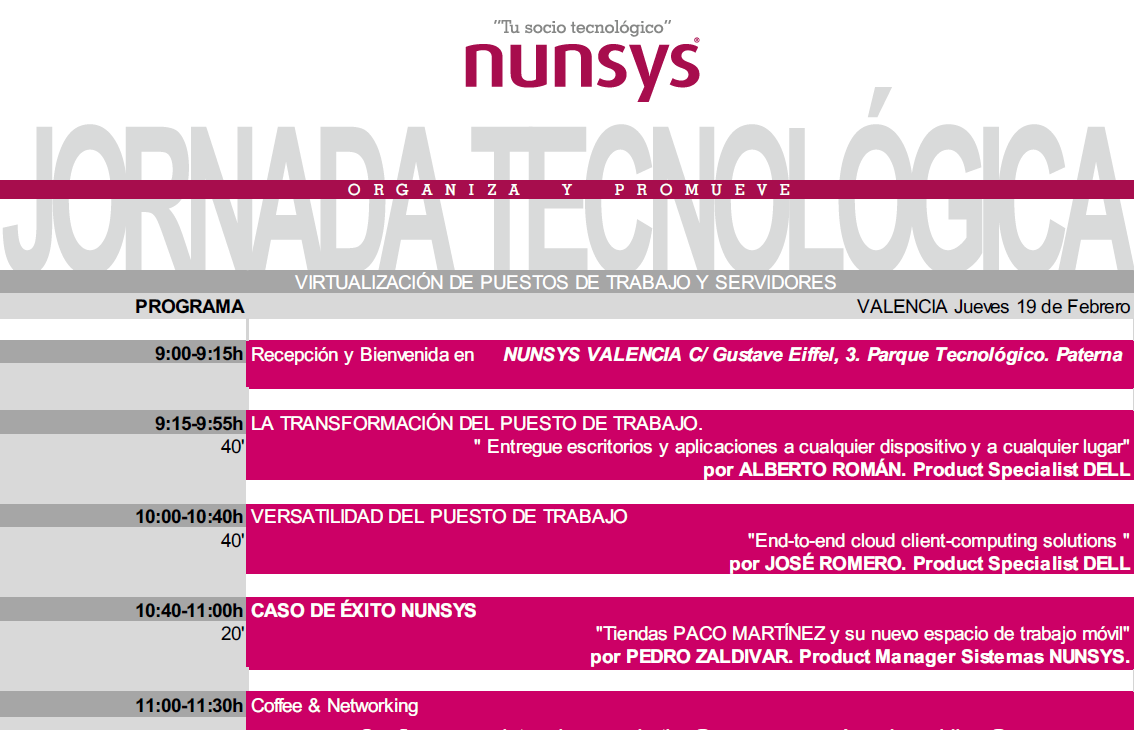 programa jornada virtualización1 Nueva Jornada Tecnológica de Nunsys sobre Virtualización 